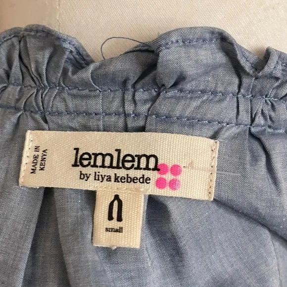 LemLem Mwali Poet Dress by Liya Kebede Chambray w/woven Long Sleeve Midi - Small