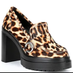 Leopard Print Faux Calf Hair Platform Loafers