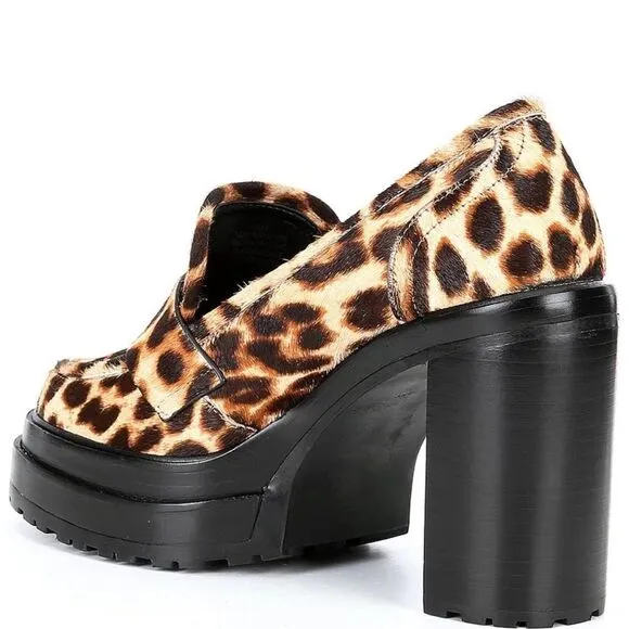 Leopard Print Faux Calf Hair Platform Loafers