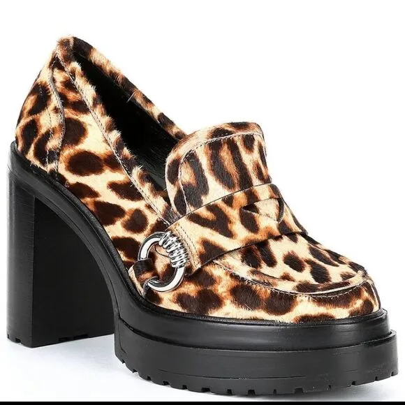 Leopard Print Faux Calf Hair Platform Loafers
