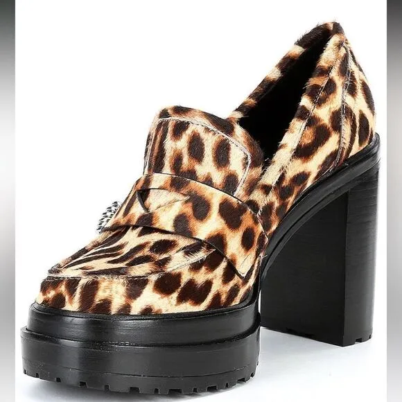 Leopard Print Faux Calf Hair Platform Loafers