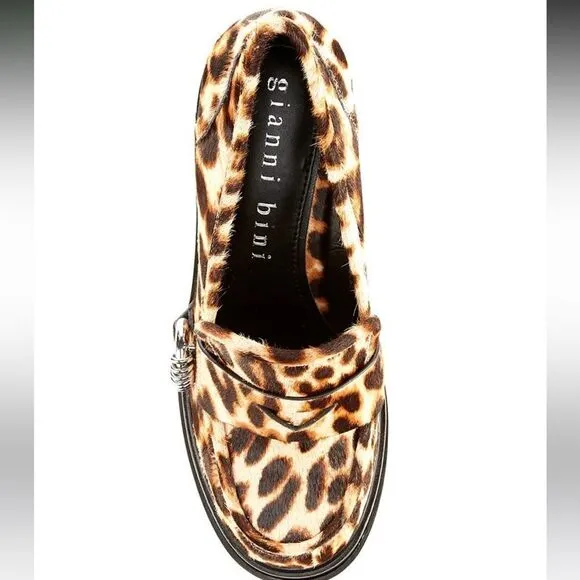 Leopard Print Faux Calf Hair Platform Loafers