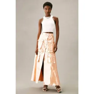 Let Me Be Metallic Cargo Maxi Skirt - New XS