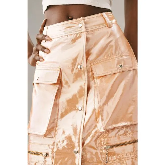 Let Me Be Metallic Cargo Maxi Skirt - New XS
