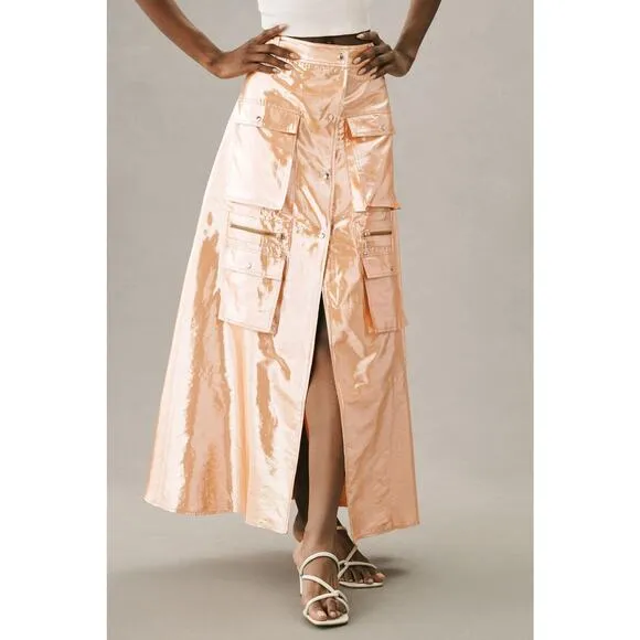 Let Me Be Metallic Cargo Maxi Skirt - New XS