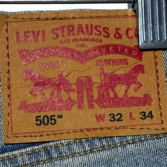 Levi’s 505 Ankle Zipper Distressed Blue Denim Jeans Waterless 32 X 34