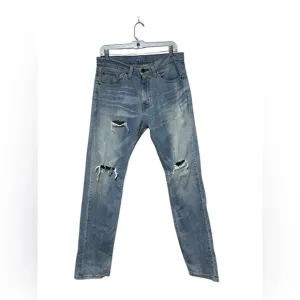 Levi’s 505 Ankle Zipper Distressed Blue Denim Jeans Waterless 32 X 34