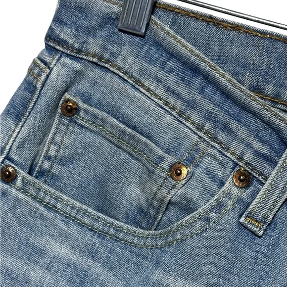 Levi’s 505 Ankle Zipper Distressed Blue Denim Jeans Waterless 32 X 34