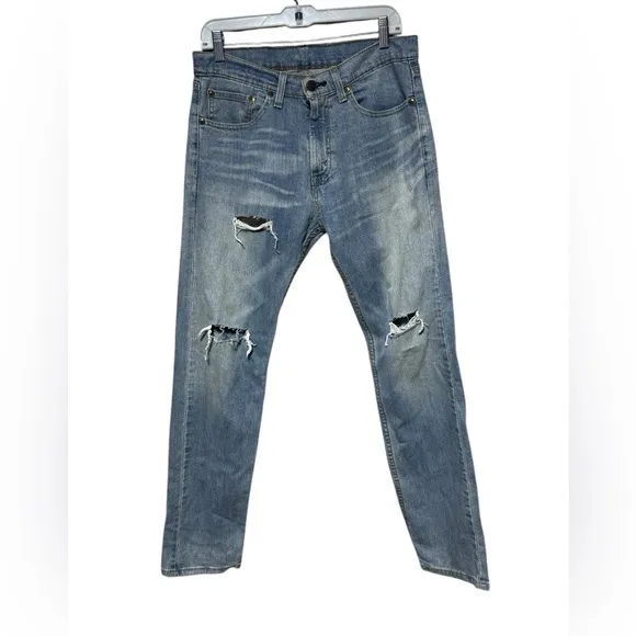 Levi’s 505 Ankle Zipper Distressed Blue Denim Jeans Waterless 32 X 34