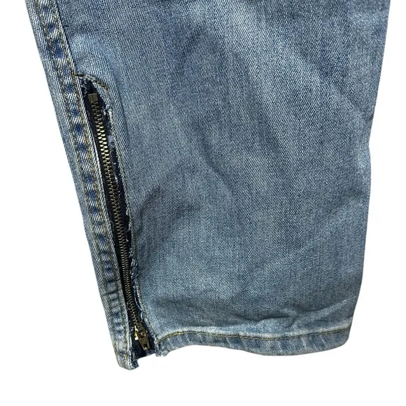 Levi’s 505 Ankle Zipper Distressed Blue Denim Jeans Waterless 32 X 34