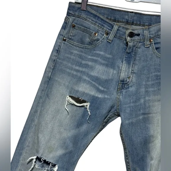 Levi’s 505 Ankle Zipper Distressed Blue Denim Jeans Waterless 32 X 34