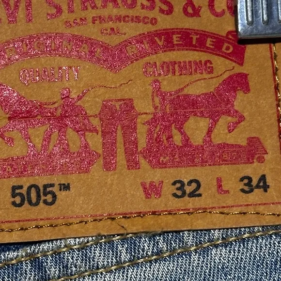 Levi’s 505 Ankle Zipper Distressed Blue Denim Jeans Waterless 32 X 34