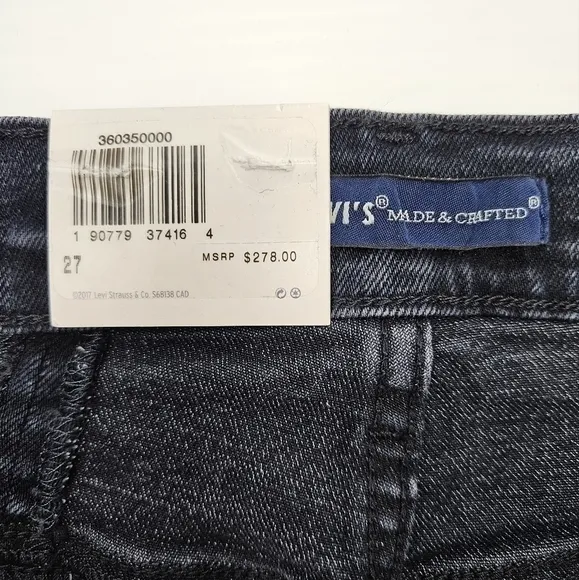 Levis Jeans Made &amp; Crafted Size 27 High Waist Skinny Zippered Leg Dark Wash NWT