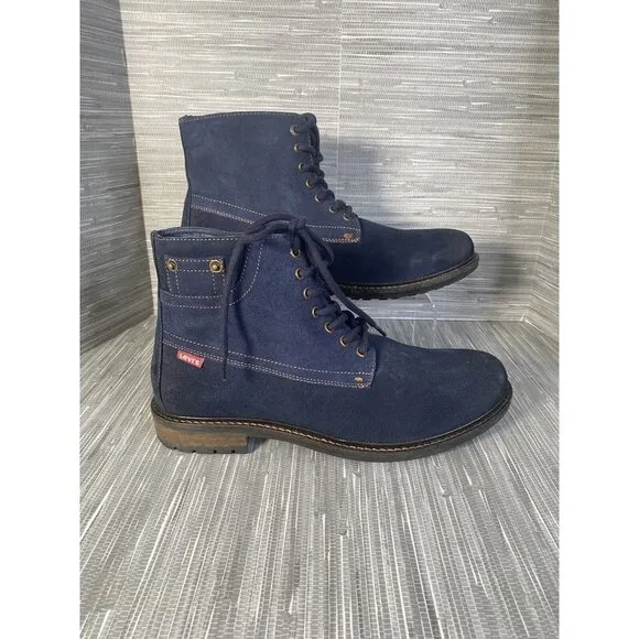 Levis Men's Sheffield Ankle Casual/Work Boots‎ Blue Chambray Suede Lace Up SZ 10