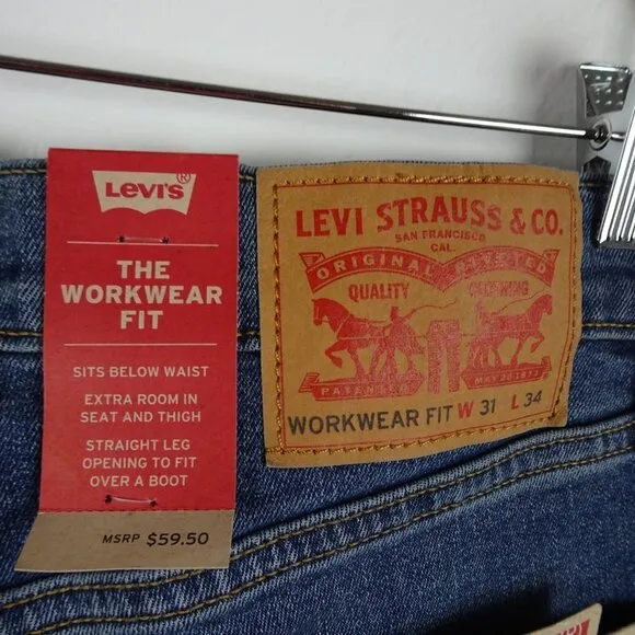 Levi's Workwear Fit Jeans Men's 31x34 Blue Denim Stretch Fits Over Boots