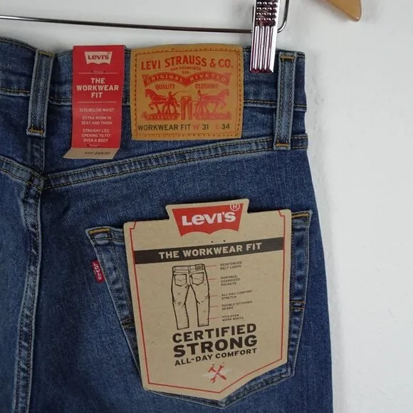 Levi's Workwear Fit Jeans Men's 31x34 Blue Denim Stretch Fits Over Boots