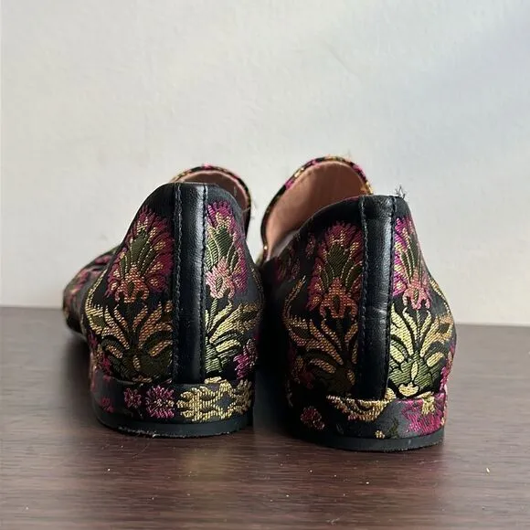 Lewit Gabriella Floral Embroidered Slip-on Loafers Sz 38.5