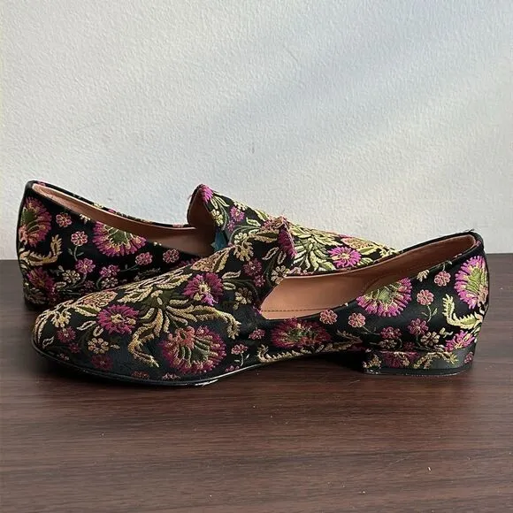 Lewit Gabriella Floral Embroidered Slip-on Loafers Sz 38.5