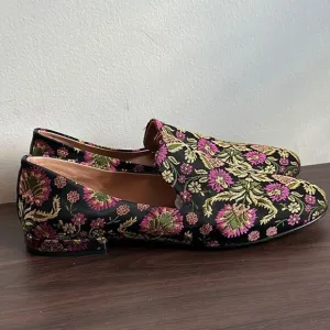 Lewit Gabriella Floral Embroidered Slip-on Loafers Sz 38.5