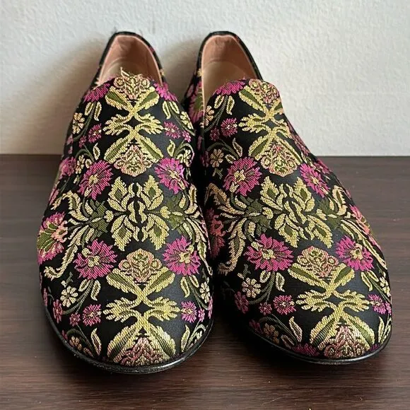 Lewit Gabriella Floral Embroidered Slip-on Loafers Sz 38.5