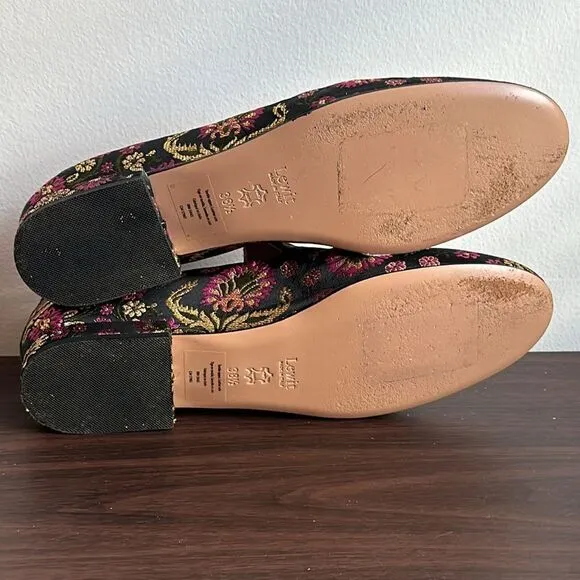Lewit Gabriella Floral Embroidered Slip-on Loafers Sz 38.5