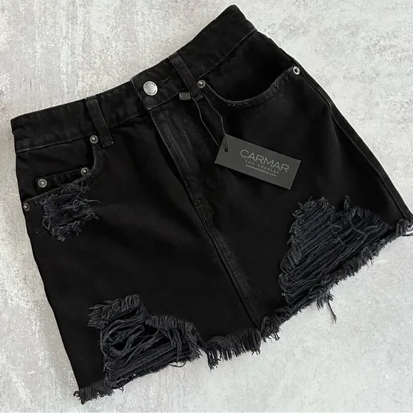 LF CARMAR Black Denim 'Colin' Non Stretch Mini Skirt, 24 XS NWT