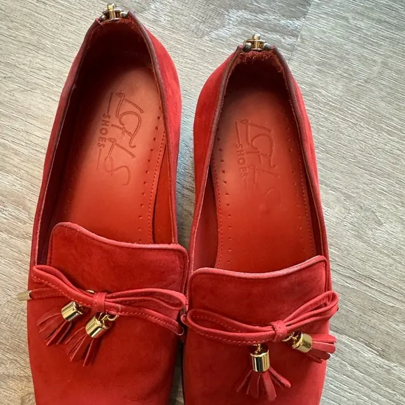 LFLS by Eric Jones Bachman  Red Suede Men's Loafers with Tassels