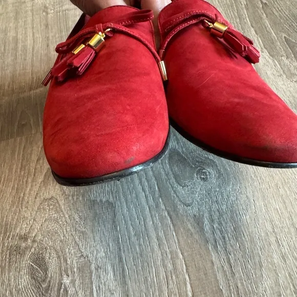 LFLS by Eric Jones Bachman  Red Suede Men's Loafers with Tassels