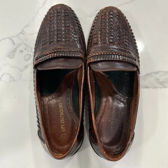 Life Outdoors Dark Brown Slipknot Leather Loafers. Size 10.5