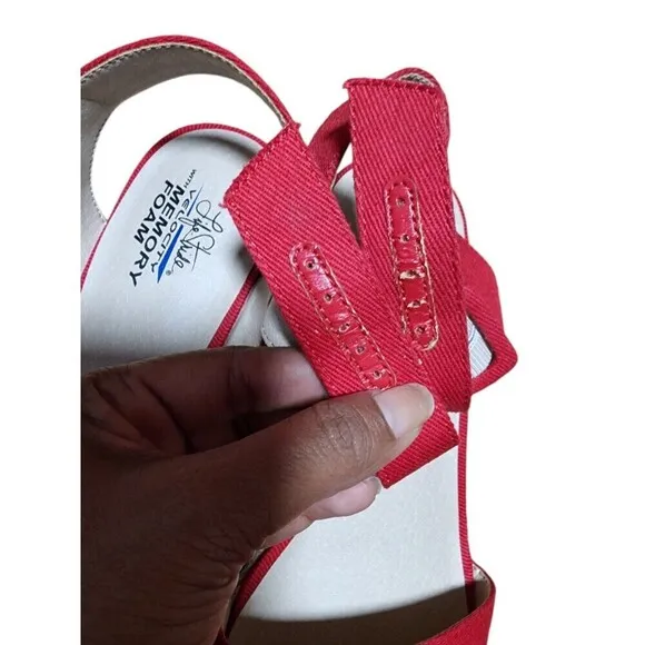 LifeStride Tango Wedge Heel Sandals Memory Foam  Red Canvas, Women Size 7M
