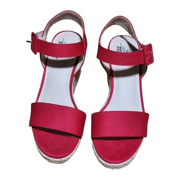 LifeStride Tango Wedge Heel Sandals Memory Foam  Red Canvas, Women Size 7M