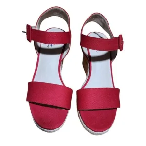 LifeStride Tango Wedge Heel Sandals Memory Foam  Red Canvas, Women Size 7M