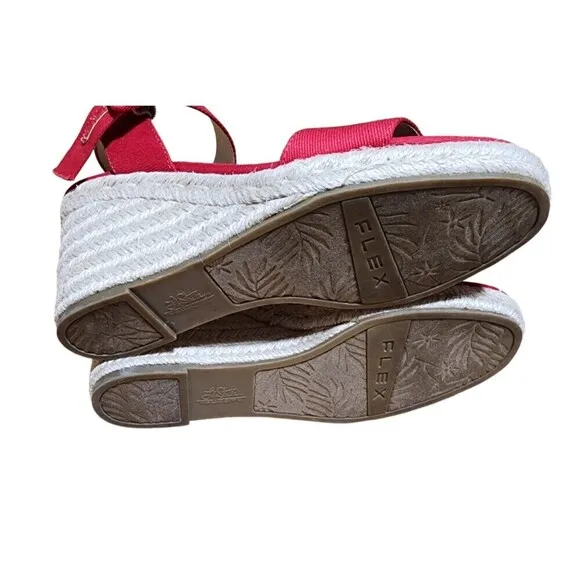 LifeStride Tango Wedge Heel Sandals Memory Foam  Red Canvas, Women Size 7M