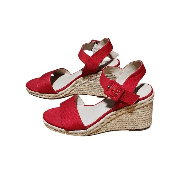 LifeStride Tango Wedge Heel Sandals Memory Foam  Red Canvas, Women Size 7M