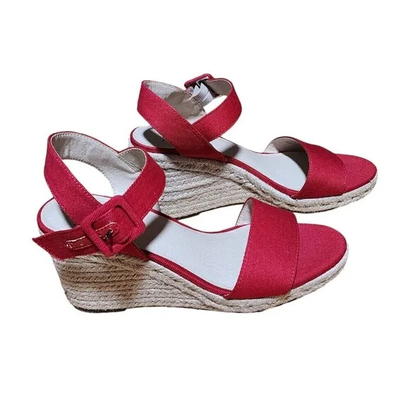 LifeStride Tango Wedge Heel Sandals Memory Foam  Red Canvas, Women Size 7M