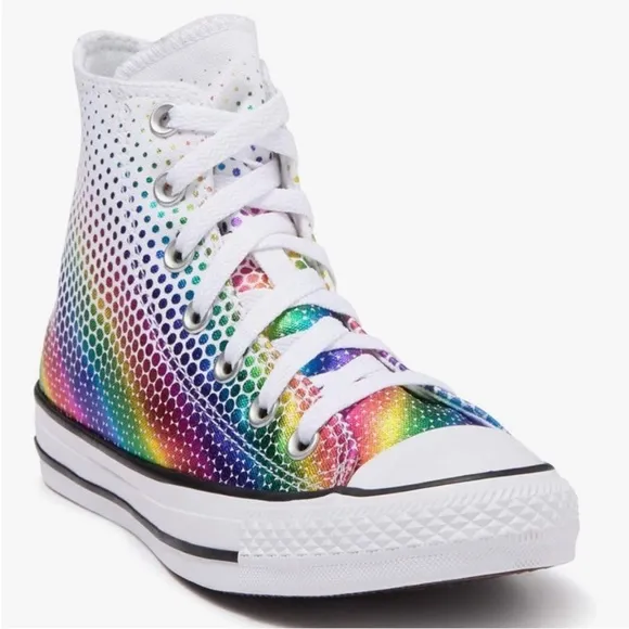 Like New Converse Chuck Taylor All Star RainbowFoil Print High Top Sneakers 9