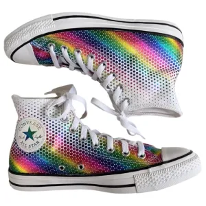 Like New Converse Chuck Taylor All Star RainbowFoil Print High Top Sneakers 9