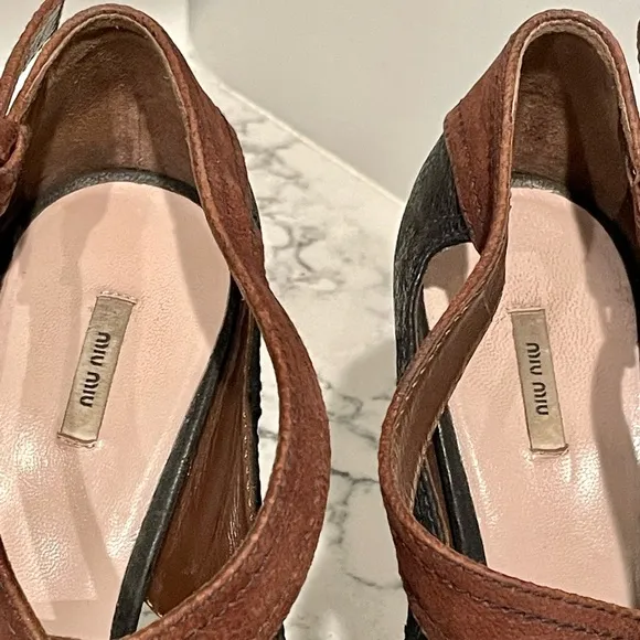 Like New Miu Miu Black &amp; Brown Platform Sandals Size 41