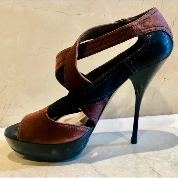 Like New Miu Miu Black &amp; Brown Platform Sandals Size 41