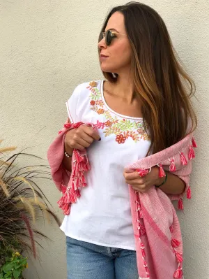 Lila Tassel Coral Summer Wrap