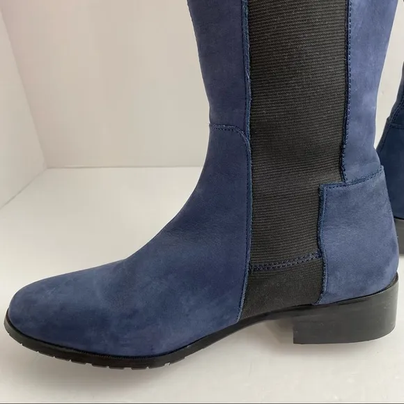 L.K. Bennett Toni Sz 38/7 Blue Nubuck Knee High Tall Stretch Riding Boots