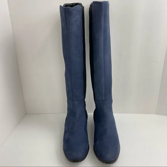 L.K. Bennett Toni Sz 38/7 Blue Nubuck Knee High Tall Stretch Riding Boots