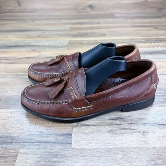 LL Bean Loafers With Tassels Men's US 10.5 Brown Leather Slip On Shoes