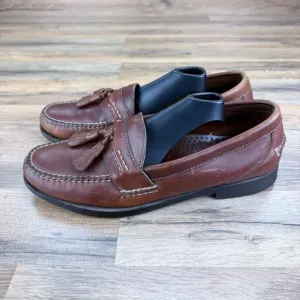 LL Bean Loafers With Tassels Men's US 10.5 Brown Leather Slip On Shoes