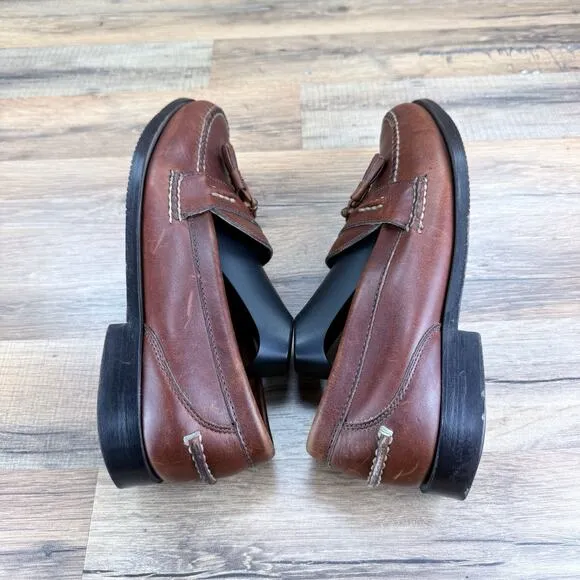 LL Bean Loafers With Tassels Men's US 10.5 Brown Leather Slip On Shoes
