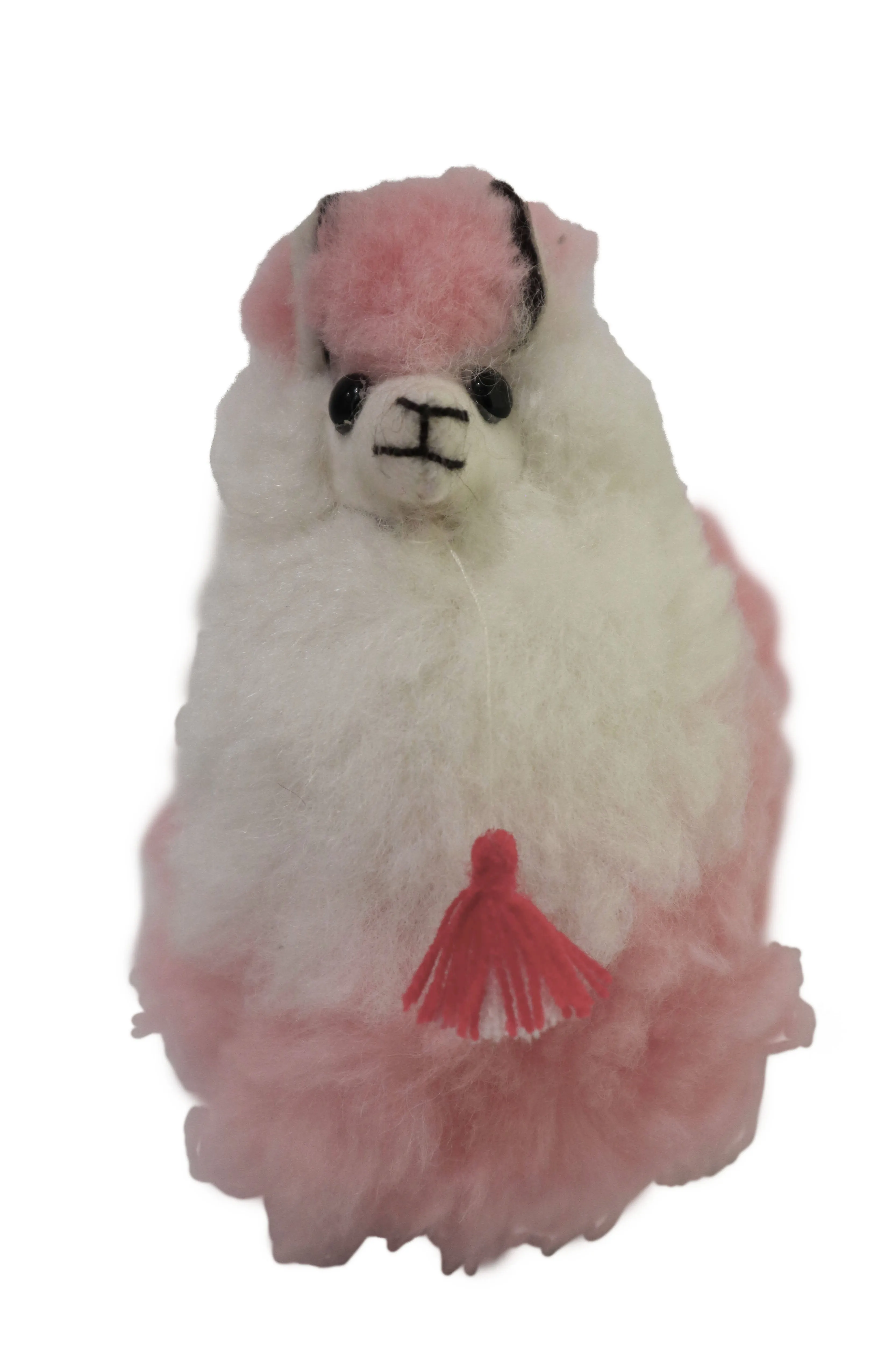 Llama Figurine Original Fur Stuffed Animal Light Pink & White Color 6.5" Inch.