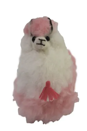 Llama Figurine Original Fur Stuffed Animal Light Pink & White Color 6.5" Inch.