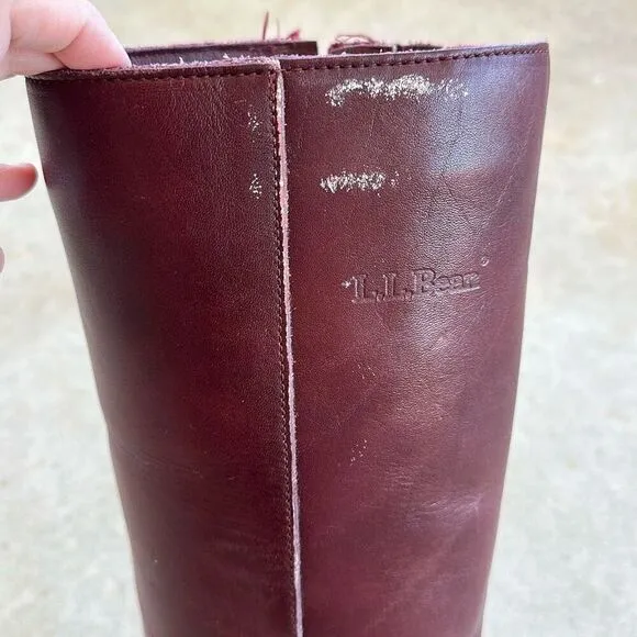 LL Bean Leather Zip Fleece Lined Riding Western Boots Womens Size 9