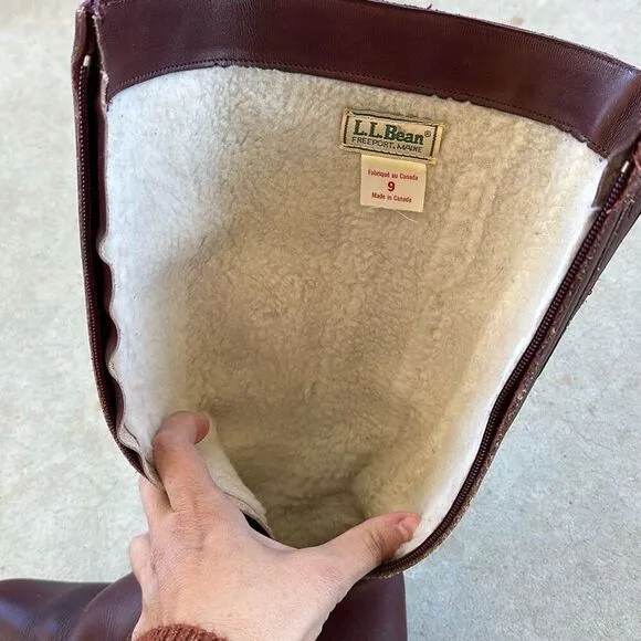 LL Bean Leather Zip Fleece Lined Riding Western Boots Womens Size 9