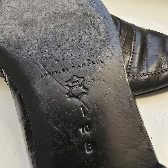 LOEFFLER RANDALL 10 Beatrix Black Leather Loafer Slip on Flat Croc…